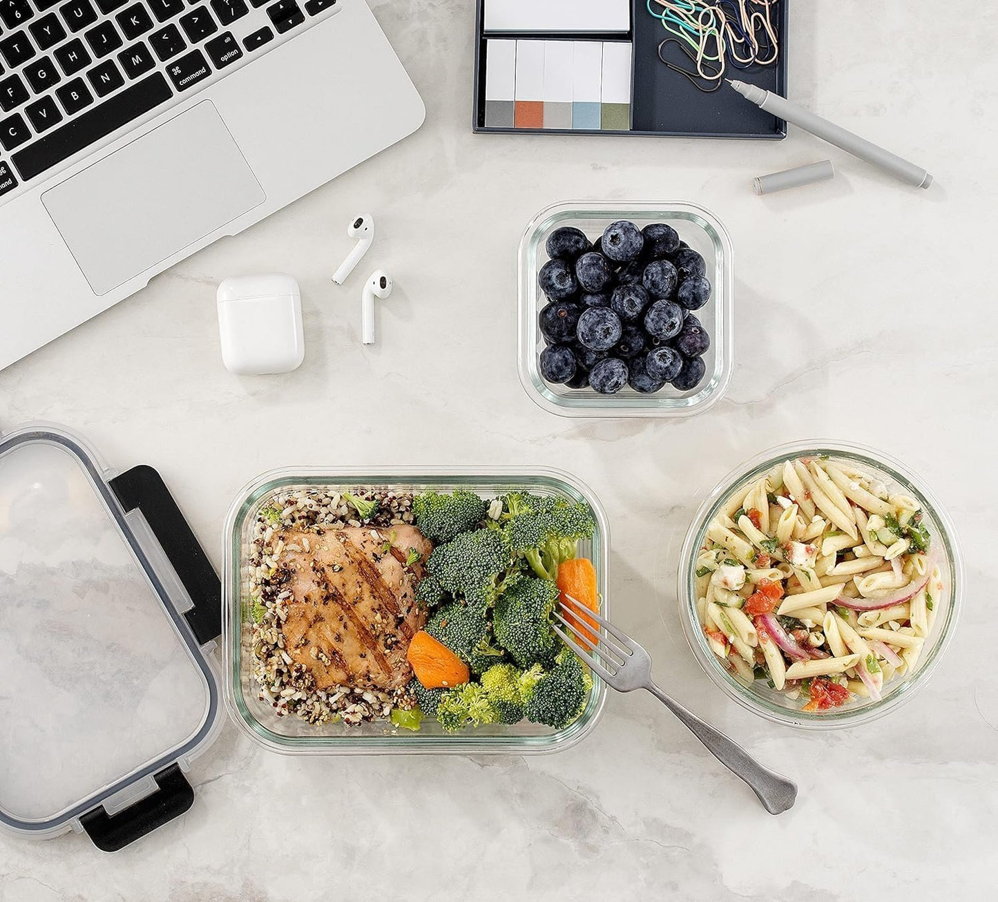 12 Pack Glass Food Storage Containers with Lids, Meal Prep Pantry Kitchen Storage Containers for Lunch, Leak Proof, Airtight Glass Lunch Bento Boxes for Microwave, Oven, Freezer (BLACK)