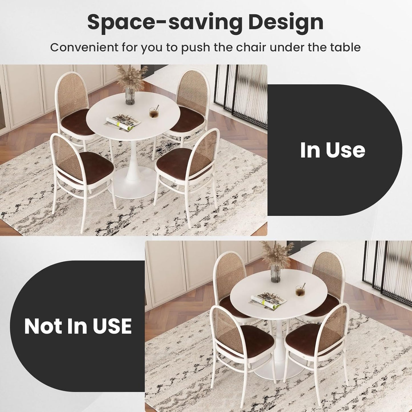 SILKYDRY Round Dining Table, 32” Tulip Table with Circular Tabletop & Metal Pedestal, Bistro Table for 2-4 Person, Mid-Century Modern Leisure Table for Home, Office, Cafe, Pub, Easy Assembly (White)