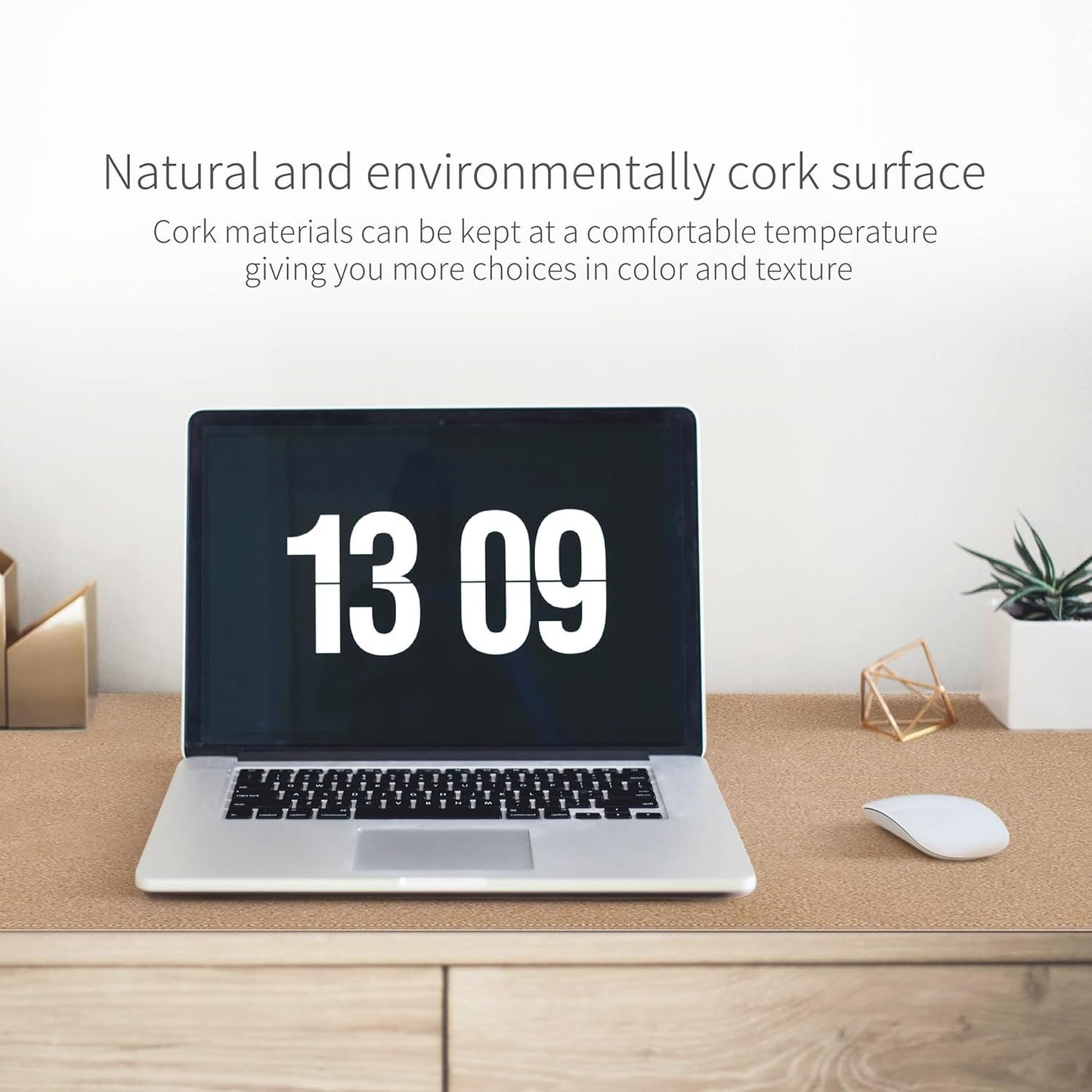RENMTURE Dual-Sided Desk Pad, Natural Cork & PU Leather Large Mouse mats for Office and Home Work, Desk Protector Non-Slip, Waterproof, Easy Clean (White, 23.6" x 13.7")