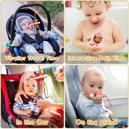 Sensory Montessori Toys for Baby 18 Months, Toddler Travel Toys for 2 Year Old Boy Girl Birthday Gifts, Soft Pull String Fidget Educational Learning Bath Toys for 18 Months Infant Newborn