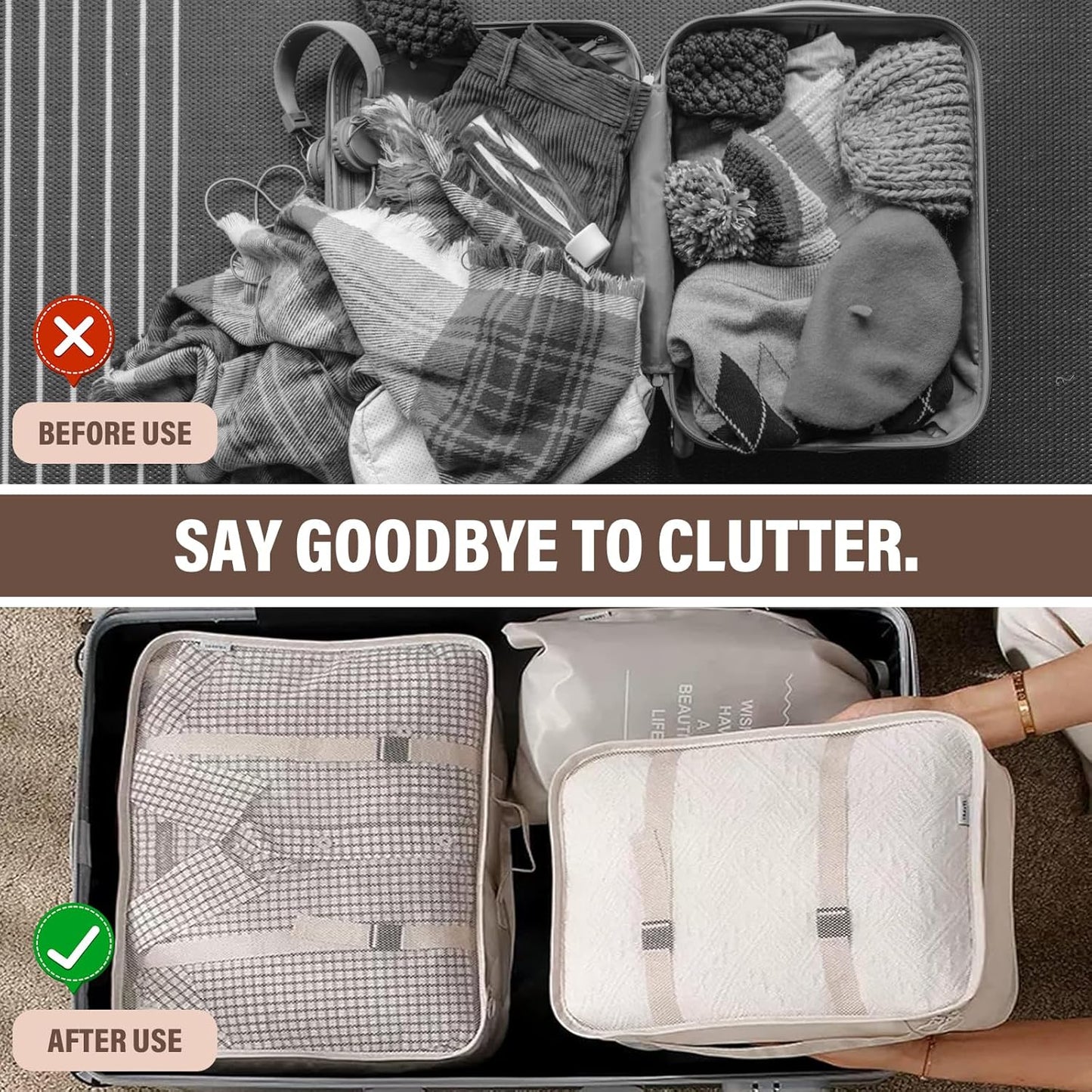 Dokeno 8 Pieces Suitcase Organizer Set, Space Saving Travel Organizer, Travel Cube System, Travel Organizer for Clothes, Shoes, Cosmetics, Travel Backpack Organizer, for Vacation and Travel (Grey)