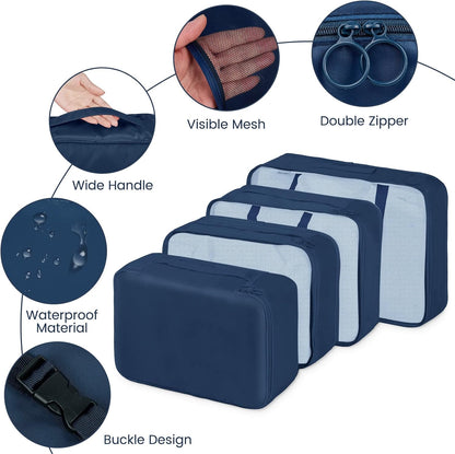 Sarsumir Travel Suitcase Organizer, 8 Pieces Packing Cubes Organizer Suitcase Travel Organizer with Waterproof Bags Toiletry Clothes Shoes, Navy Blue