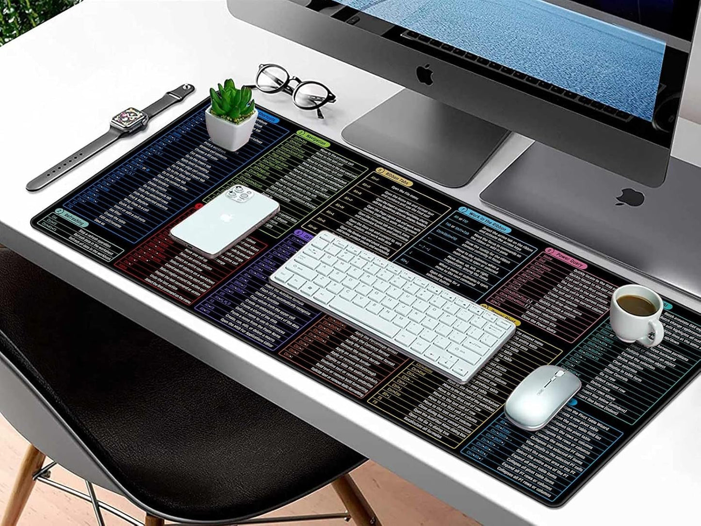 Rinaze Large Mouse Pad With Excel Shortcuts Cheat Sheet, XXL Gaming Mousepad Keyboard Pad, Office Desk Accessories for Computer, MacBook, PC and Laptop