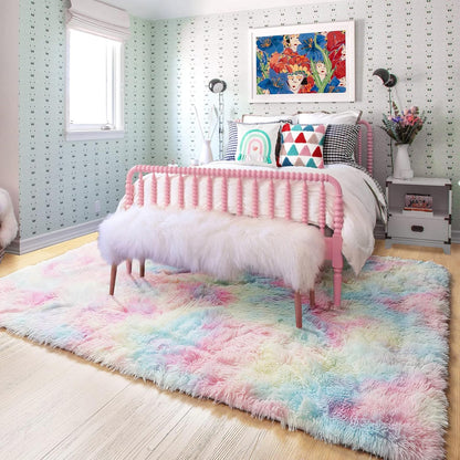 Shaggy Rugs Fluffy Area Rugs 4x5.2 Ft, Large Tie-Dyed Plush Fuzzy Rug, Ultra Soft Modern Furry Carpet for Bedroom, Anti-Skid Indoor Carpets Nursery Rug for Kids Room Home Decor (Rainbow, 120 * 160cm)