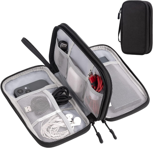 Arae Electronic Organizer, Travel Cable Organizer, Double Layers Portable Waterproof Pouch, Electronic Accessories Storage Case for Cable, Cord, Charger, Phone, Earphone (Black, M)