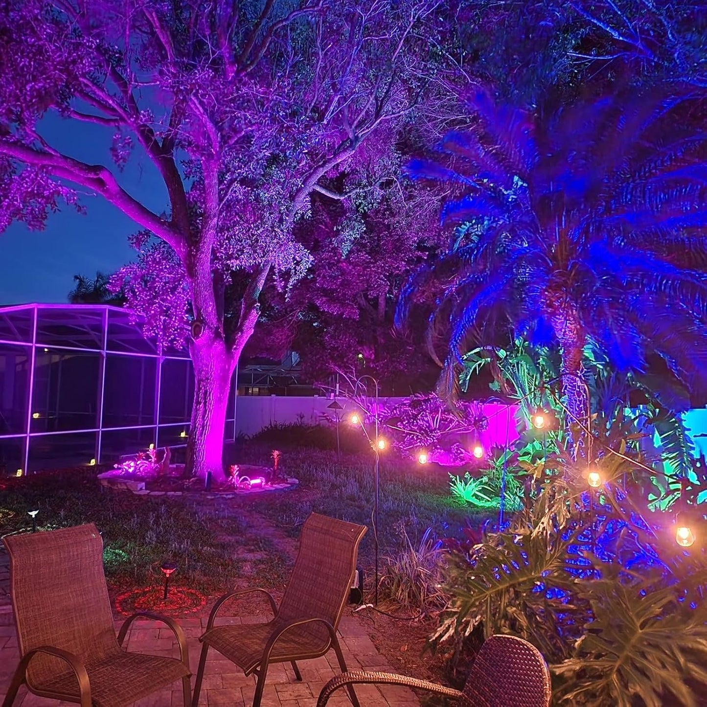 LED Flood Light Outdoor 800W Equivalent, Bluetooth Smart Color Change Landscape Lighting, DIY-Scene+RGB Colors+Warm White 2700K -APP & Group Control & Timing, IP66 Waterproof US 3-Plug Up Light 4Pack
