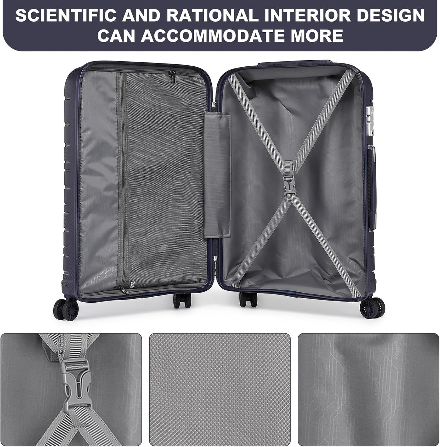 Kono Lightweight Hard Shell Suitcase Travel Carry On Luggage, Navy, Hard Cabin Suitcase