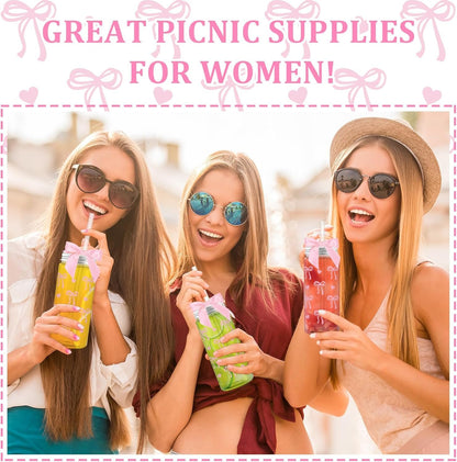 24 Pcs Pink Bow Plastic Bottle with Lid Twist Bow and 8 Straws,14oz Cute Drinkware for Women, Coquette Bow Bottle for Women Birthday Party Bridal Shower Wedding Supplies Decorative Bottles