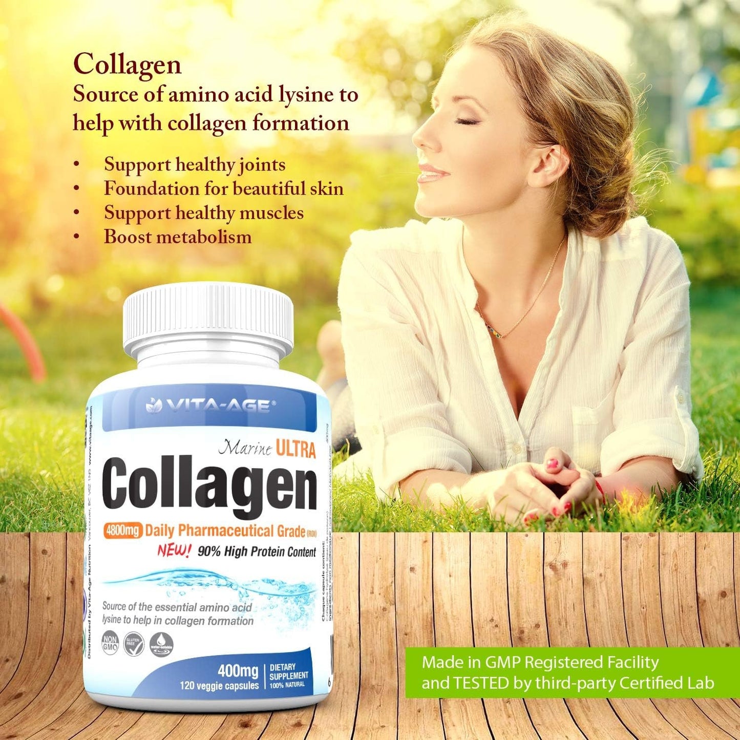 Vita-Nuage | Canada Brand | (2 PACK) Premium Marine Wild Fish Collagen 6000mg 90% High Protein Content 120 Count, 100% Pure Hydrolyzed Collagen