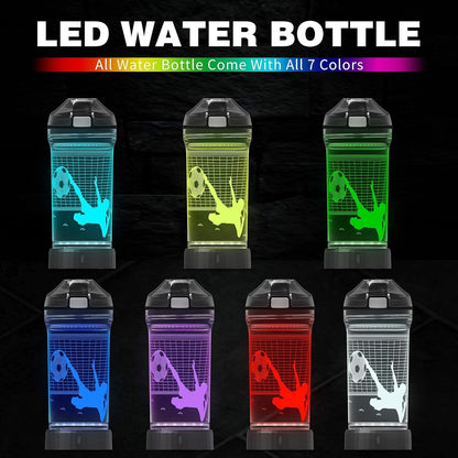 YuanDian Light Up Kids Water Bottle with 3D Soccer Design- 14 OZ Tritan BPA Free - Cool Drinking Cups Gift for School Kids Boy Child Sport Soccer Lovers