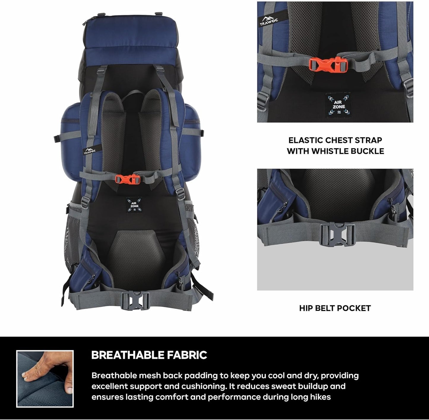 TRAWOC PEAKPRO 75 Liter Travel Backpack for Hiking Trekking Bag Camping Rucksack with Laptop Compartment/Rain Cover/Shoe Compartment