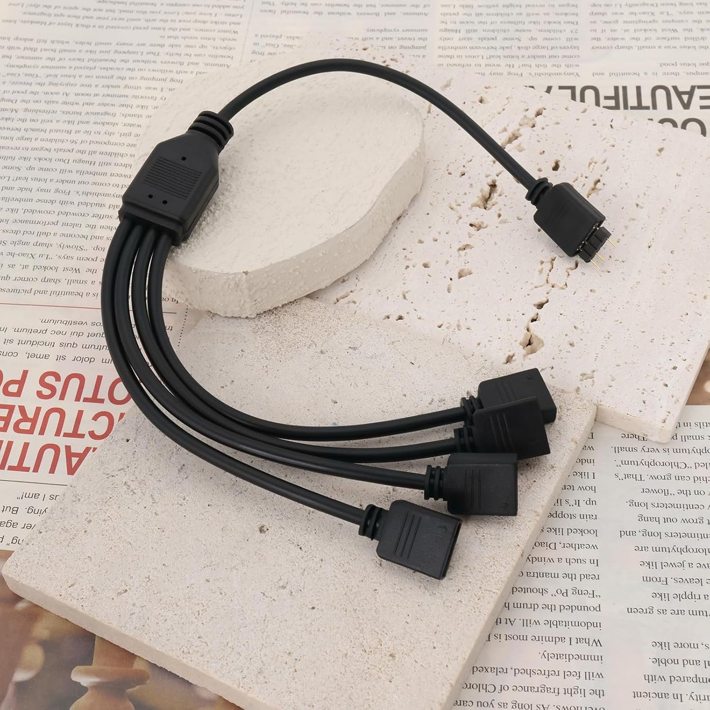eMagTech 2Pcs Cable ARGB 3Pin 1 to 4 Female to Male Splitter Cable for Water Cooling Radiator Computer Case CPU Radiator Case Fan 5V 33cm