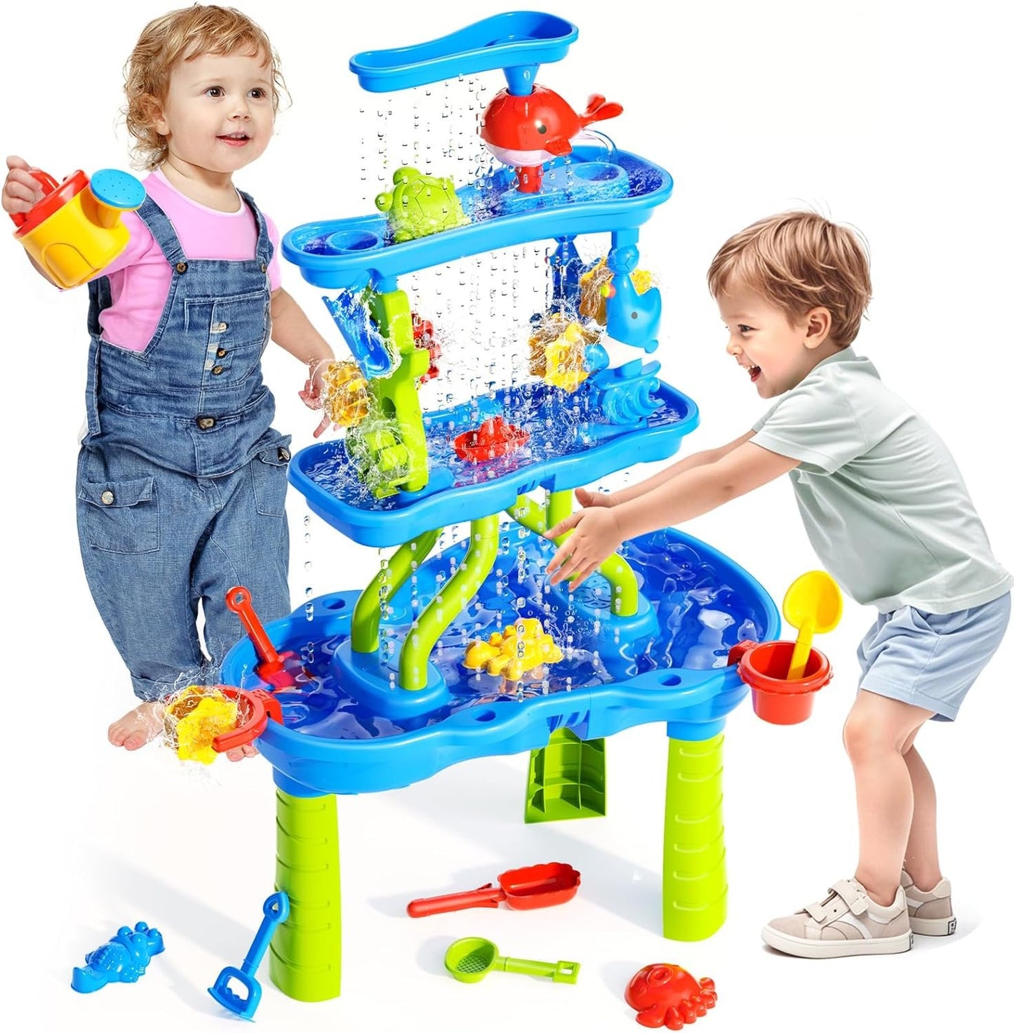 Skirfy 4-Tier Water Table for Kids Toddlers 3-5 4-8,Outdoor Summer Sand and Water Play Water Activity Tables Beach Toys for Outside Backyard