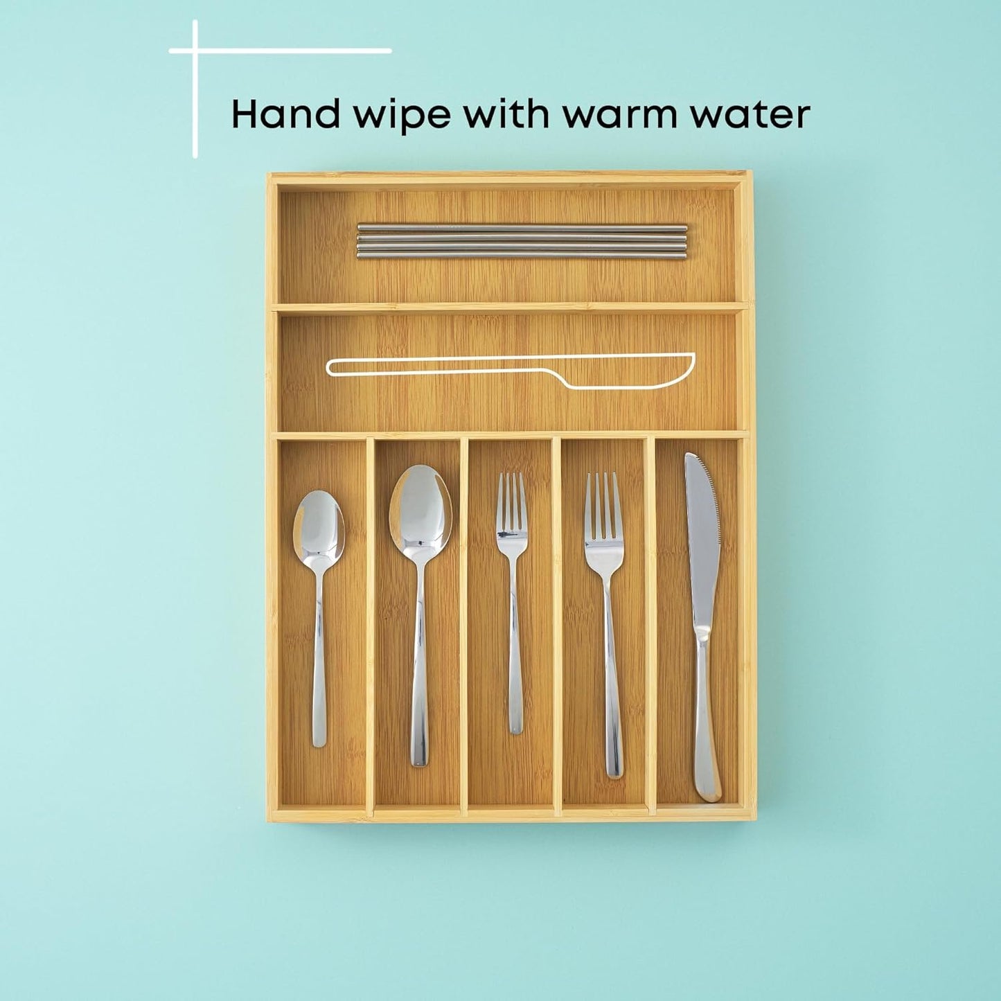 JoyJolt Bamboo 7-Compartment Silverware Organizer, Cutlery & Utensil Drawer Organizer, Ideal for Kitchen, Bathroom & Garage, Rustic Modern Style, Silver