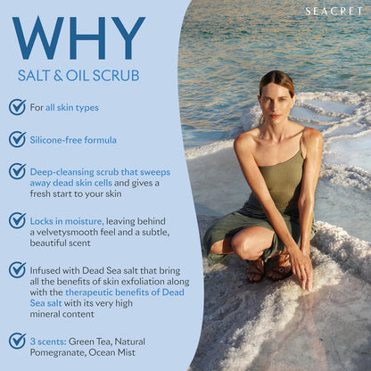SEACRET Body Scrub - Salt & Oil Body Exfoliator with Dead Sea Minerals and Essential Oils, Scented 14.1 FL.OZ.