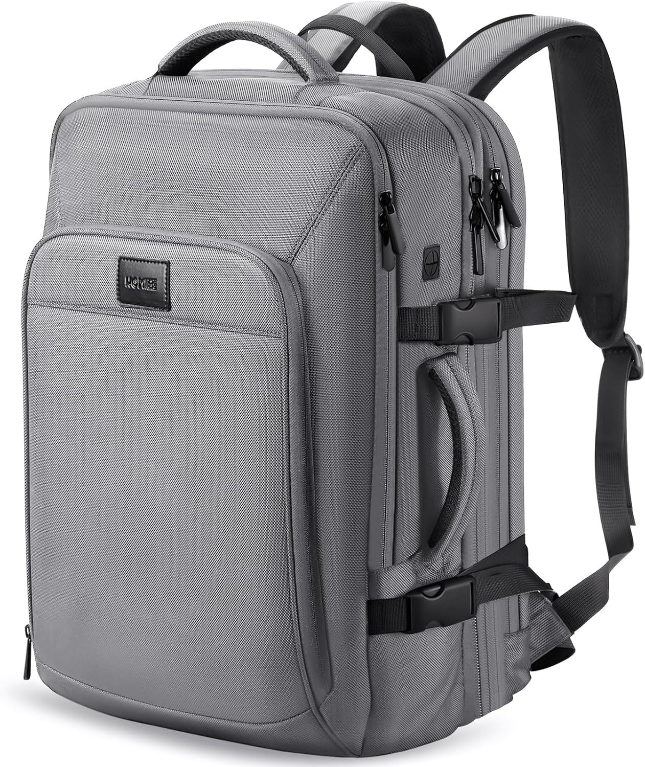 HOMIEE 50L Expandable Travel Laptop Backpack, Flight Approved Carry-On Luggage Backpack, 17.3 Inch Water Resistant Backpack (Grey)