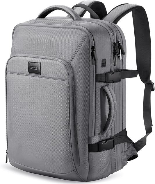 HOMIEE 50L Expandable Travel Laptop Backpack, Flight Approved Carry-On Luggage Backpack, 17.3 Inch Water Resistant Backpack (Grey)