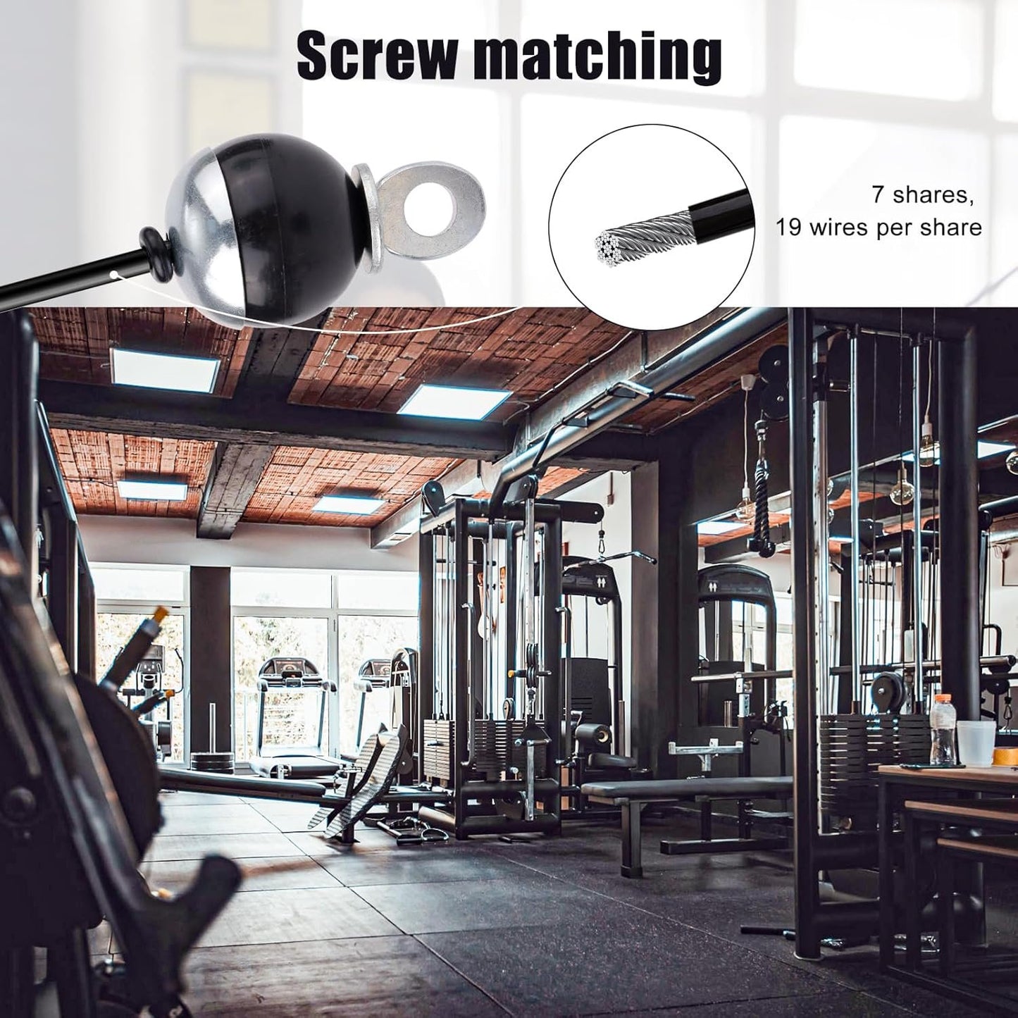 118in Fitness Pulley Cable, Home Gym Replacement Cables Pulley System Gym Heavy Duty Fitness Steel Wire Rope for Pulley Machine Accessories Home Gym