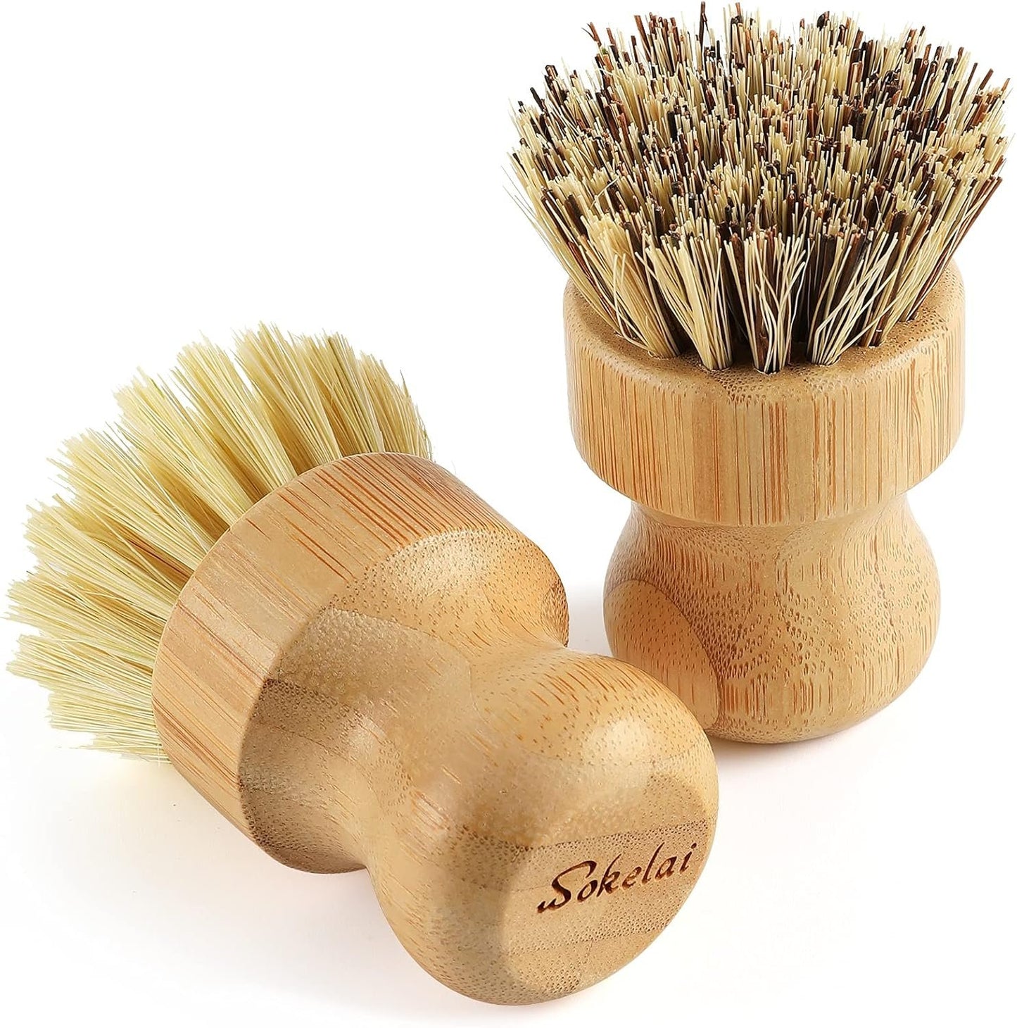 Bamboo Dish Scrub Brushes Set for Kitchen - Wooden Cleaning Scrubbers Brushes, Eco-Friendly Natural Dishes Washing Brush for Dishwashing Cast Iron Pots Pans Skillet Vegetables Sink, Set of 2