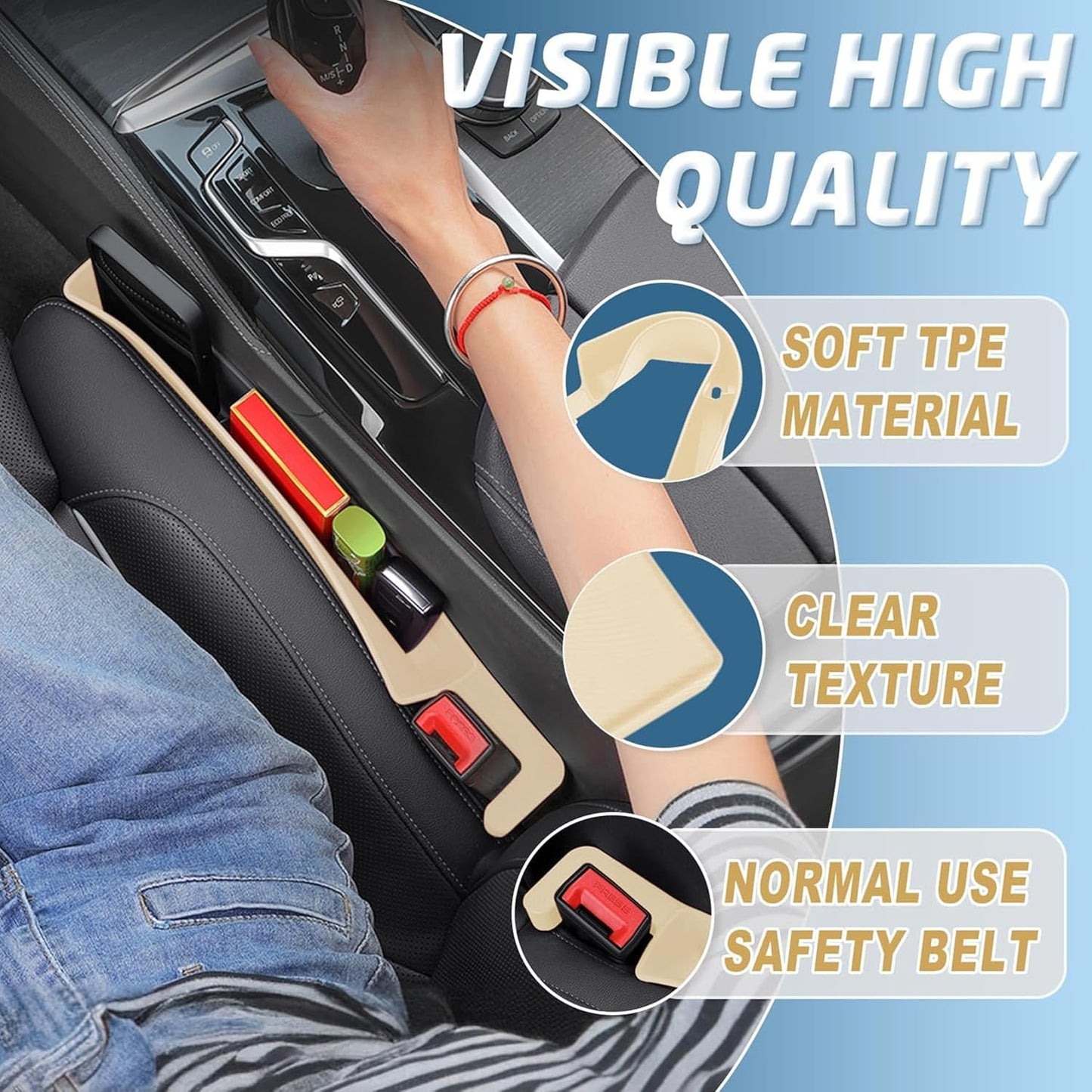 2PCS Car Seat Gap Filler Organizer,Multifunctional Car Gap Fillers with USB and Phone Holder,Auto Interior Accessories,Universal Car Seat Storage Organizer Between Seats for Phone,Keys (Beige)
