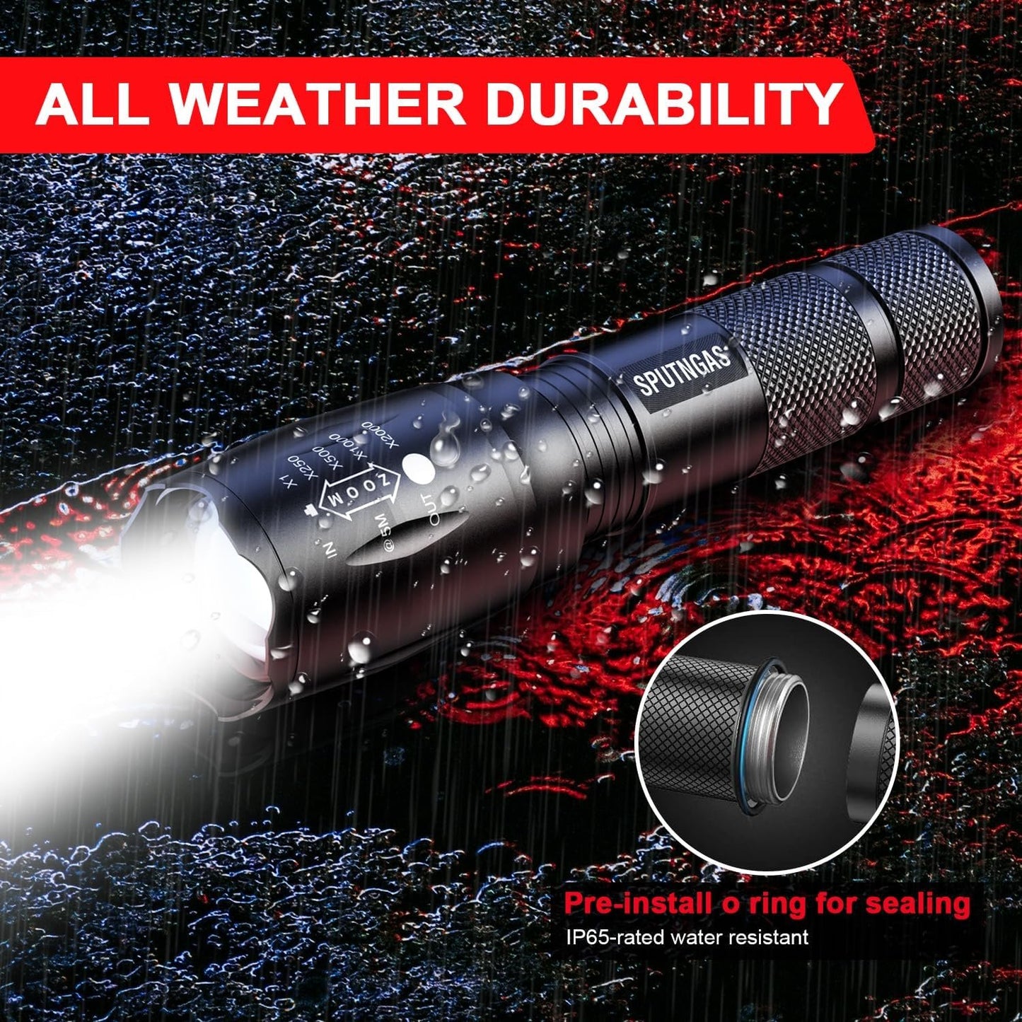 HinsGEAR LED Flashlight 1 Mode, Ultra Bright XML T6 Handheld Flashlights - High Lumens Zoomable Single Mode Flash Light - Perfect for Camping Biking Home Emergency and Gift-Giving (4 Pack)