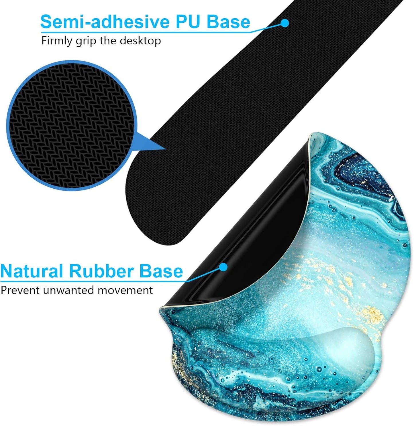 Dapesuom Keyboard Wrist Rest and Mouse Pad with Wrist Support, Memory Foam Cushion for Keyboard and Mouse Set, Ergonomic Desktop Pad Rests with Non Slip Base for Easy Typing & Pain Relief, Ocean Blue