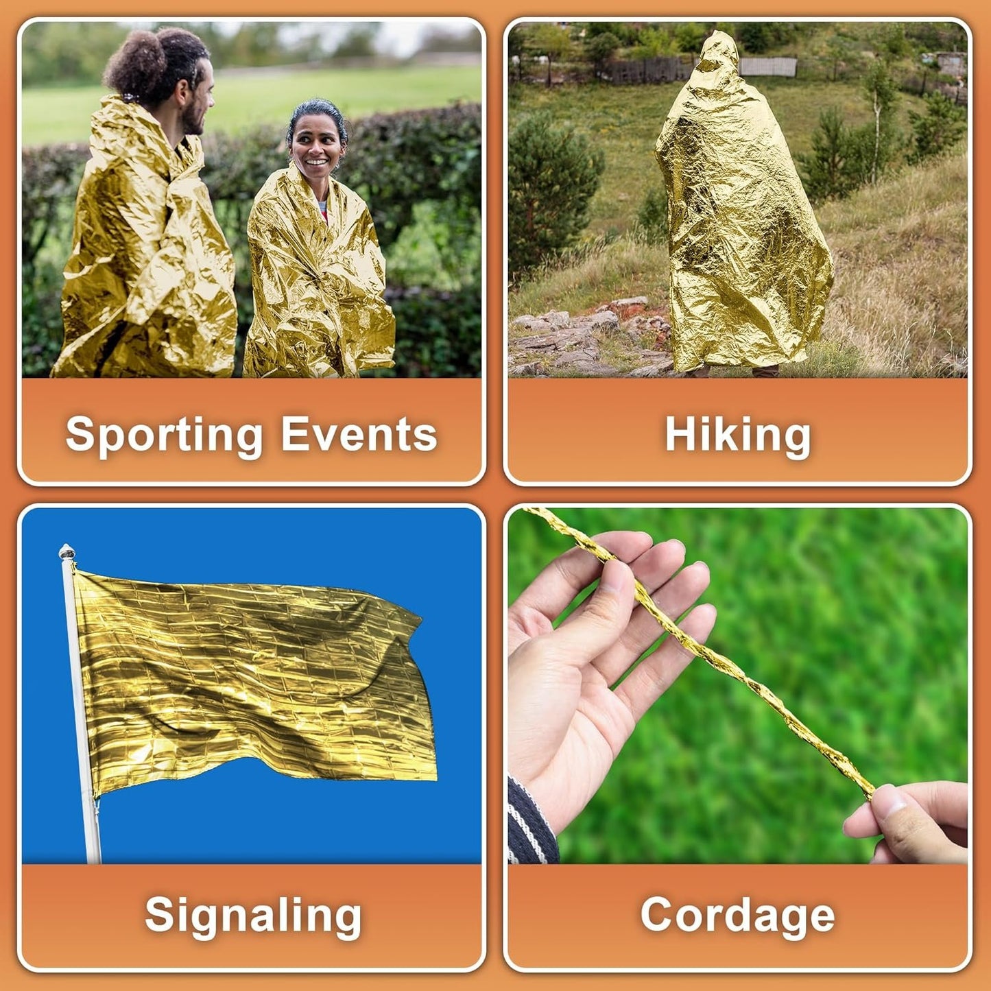 Deecam Emergency Space Blankets, Mylar Thermal Survival Blankets Foil Camping Emergency, Silver and Gold Heat Reflective Blanket for Outdoor, First Aid, Hiking, Camping Gear, Travel (6Pack)