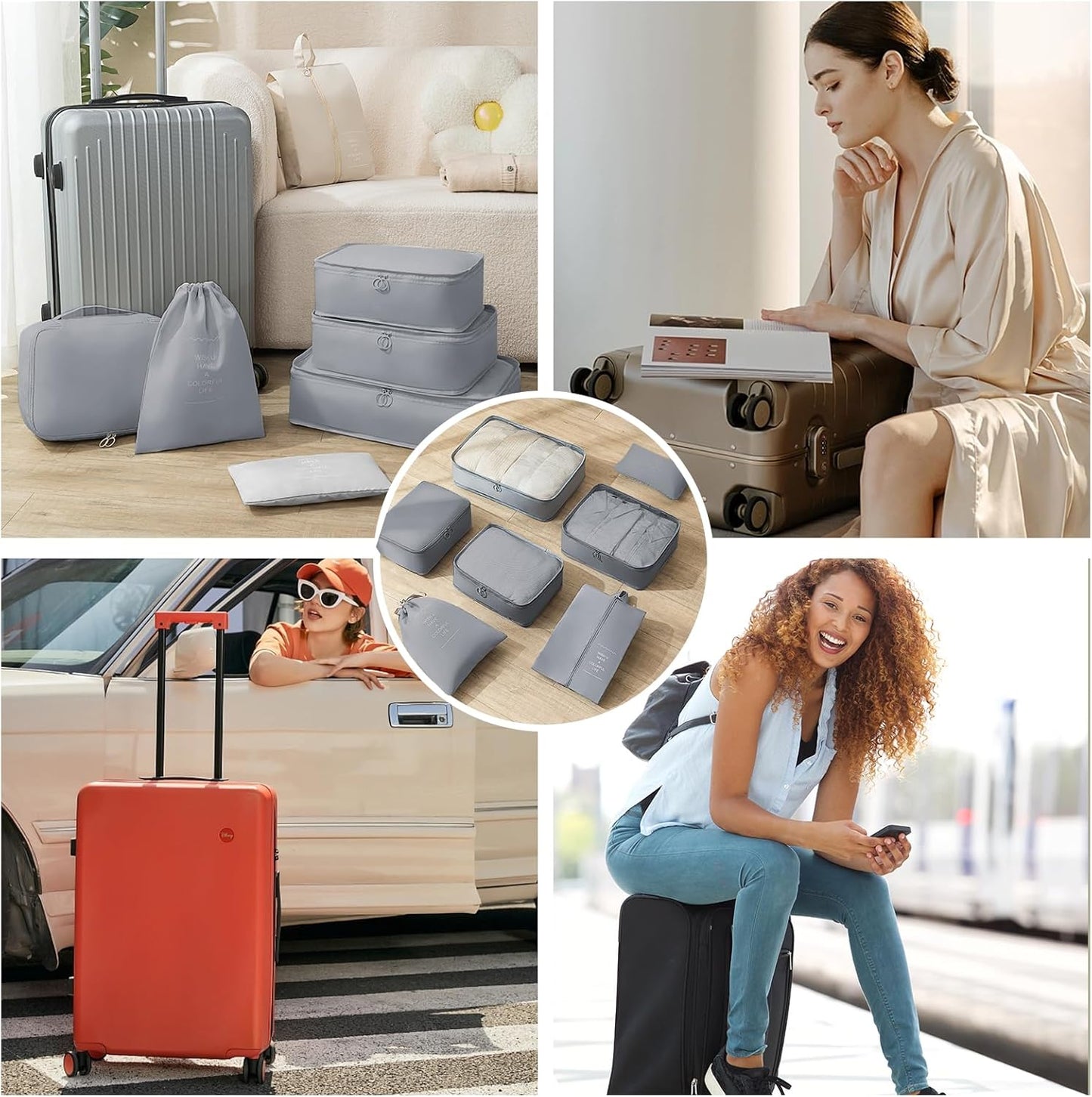 Shrubz 12 Pieces Organizer Suitcases, Packing Cubes, Clothing Underwear Footwear Organizers Sacks Storage Suitcase Set, Organizer for Travel Holidays, Grey