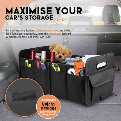 Car Boot Organiser with Super Capacity Storage â€“ Collapsible, Car Trunk Organizer with Reinforced Handles, Adjustable Straps & Non-Slip Bottom â€“ 2 Seatback Organisers for SUVs, Sedans, & RVs - Black