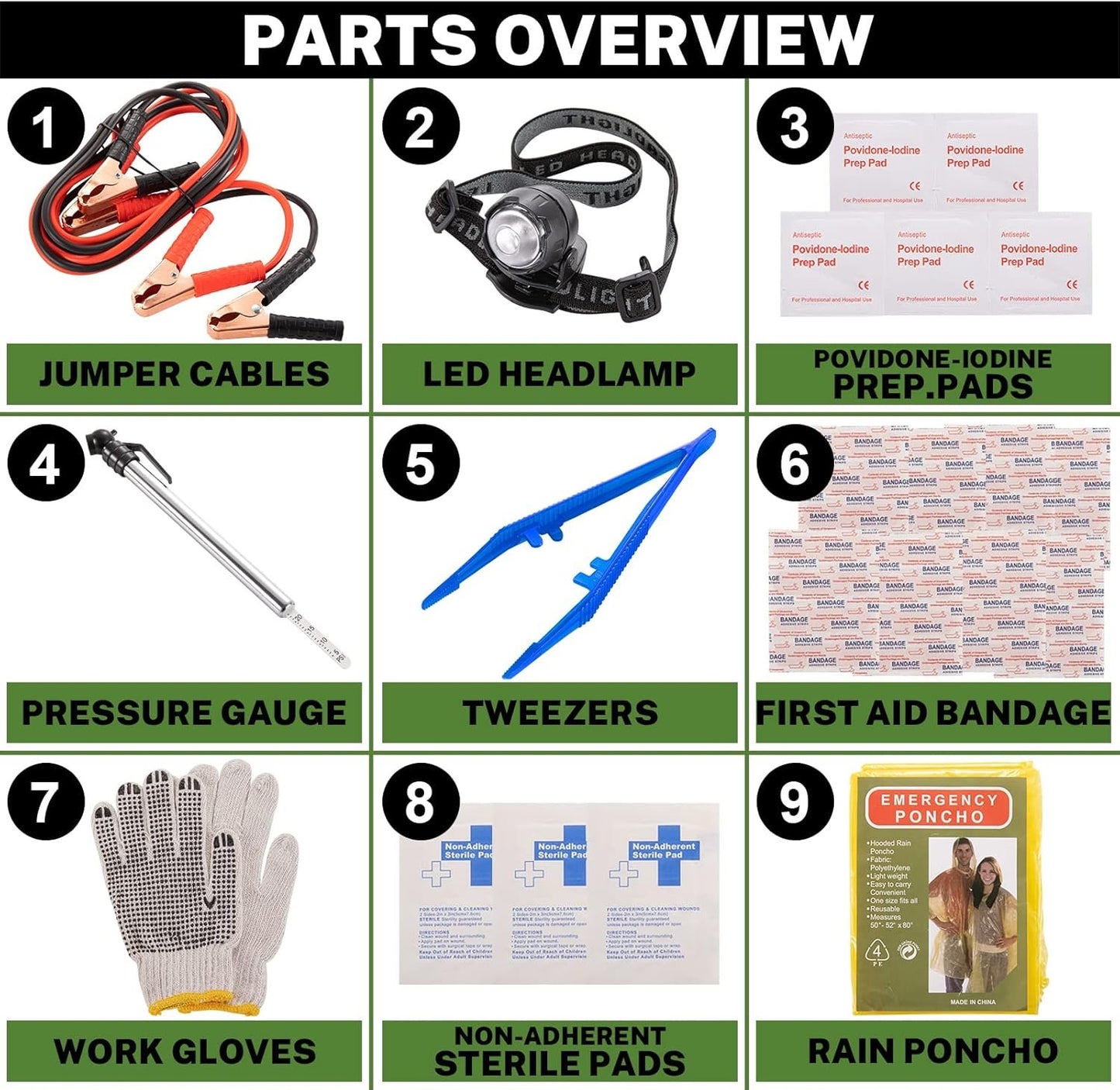 Roadside Assistance Emergency Kit Multipurpose Bag Car Premium with Battery Jumper Cable Kit for Car, Vehicle, Truck or SUV for Men or Women, Red