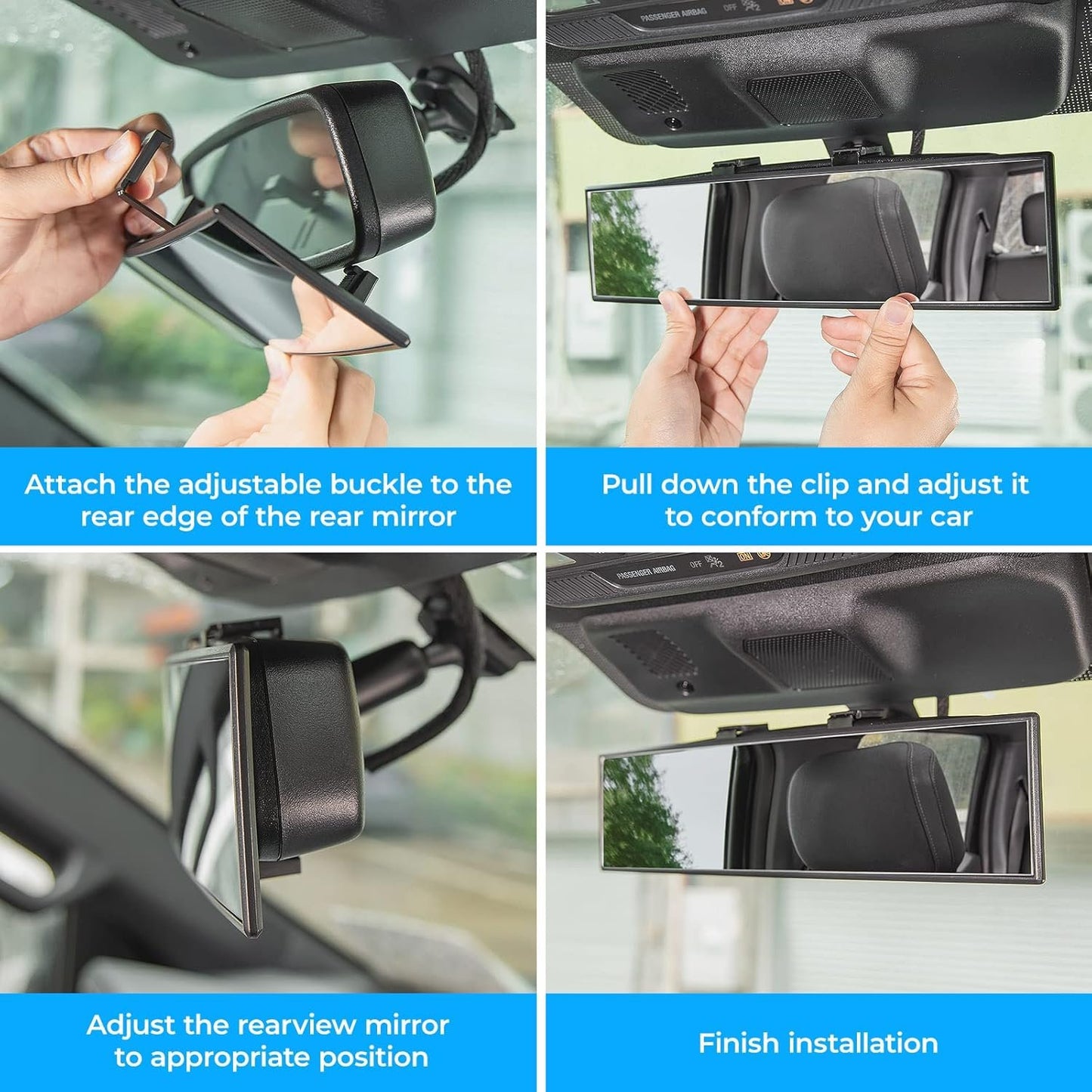 JOYTUTUS Rear View Mirror, Universal 11.81 Inch Panoramic Rearview Mirror, Interior Clip-on Wide Angle Rear View Mirror to Reduce Blind Spot Effectively for Car SUV Trucks