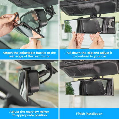 JOYTUTUS Rear View Mirror, Universal 11.81 Inch Panoramic Rearview Mirror, Interior Clip-on Wide Angle Rear View Mirror to Reduce Blind Spot Effectively for Car SUV Trucks