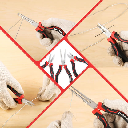 3-Piece Mini Pliers Set - Long Nose Needle-Nose & Diagonal Plier Jewelry Pliers for Crafting Carbon Steel Rust-Resistant Ergonomic Grip 4.5" & 5.5" for Home DIY Car Outdoor Emergency Kit