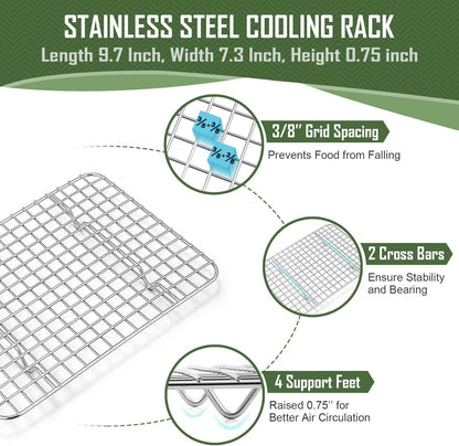 10.4 Inch Baking Pan with Rack Set, Joyfair Stainless Steel Rectangular Toaster Oven Cookie Pan with Cooling Rack, Professional Bakeware, Extra Thick & Rolled Rim, Dishwasher Safe