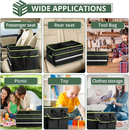 EYPINS Car Trunk Organizer Waterproof - 55x32.5x28 cm Collapsible Multi-Compartment Car Organizers with Lid, Dual Carry Handles Trunk Storage Box with 12 Pockets for SUV Truck Sedan Backseat