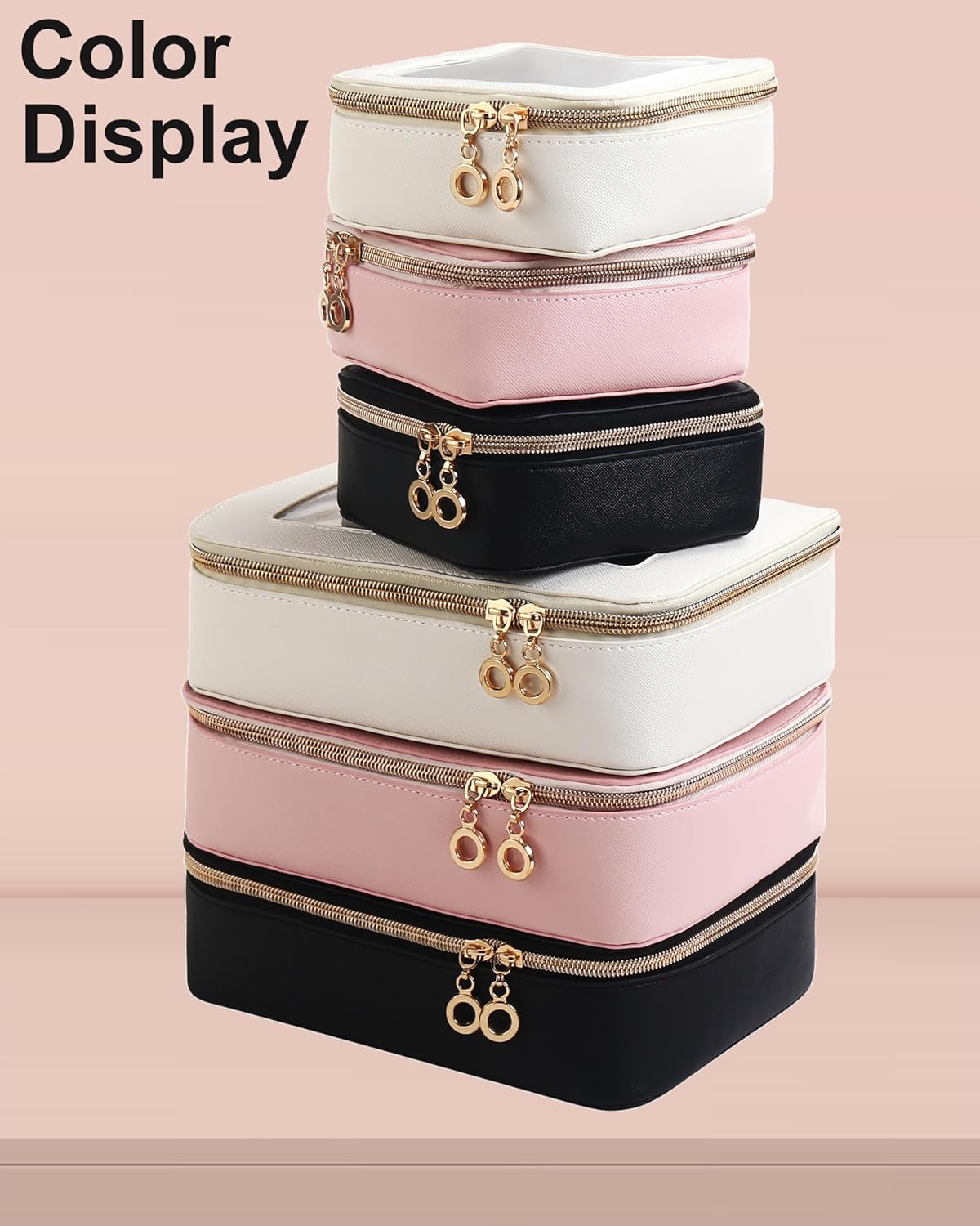 Leather Clear Makeup Bags Set - Travel Clear Cosmetic Bag Case with Zipper, Transparent TSA Approved Toiletry Bags for Travel Essentials Car Accessories for Women (White, S+M)