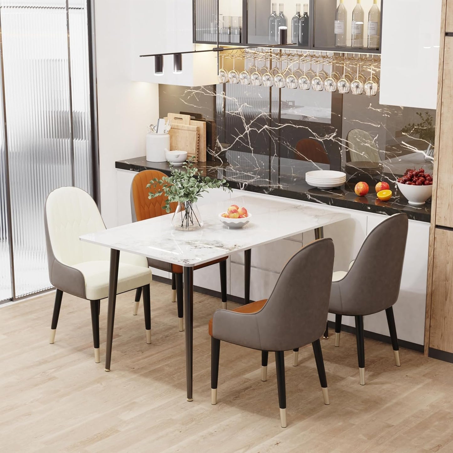 Wisfor Kitchen Dining Table Rectangular: 48 x 28 Inch Modern Sintered Stone Marble Effect Table Top with Tapered Metal Legs 4 Seat Breakfast Table for Dining Room, Restaurant, Living Room Furniture