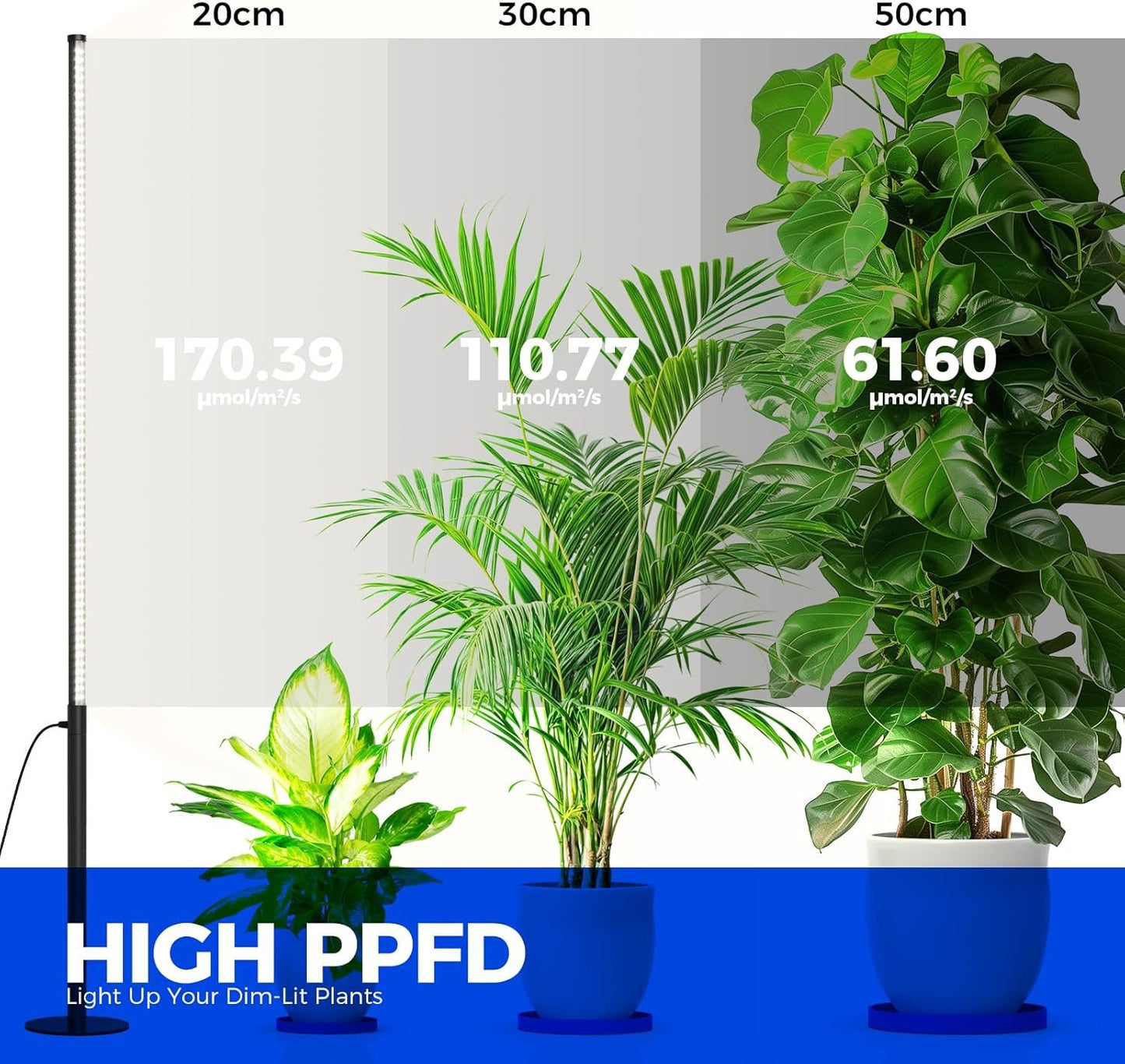 Barrina T10 Pro Standing Plant Light with Timer, 42W, 5000K, Full Spectrum Vertical Grow Lights for Indoor Plants, Wide Coverage, 120cm to 170cm Height with Foot Switch, for Flower and Tall Plants