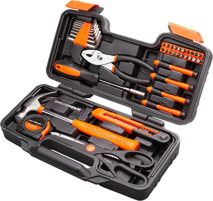 CARTMAN 39 Piece Tool Set General Household Hand Kit with Plastic Toolbox Storage Case Orange