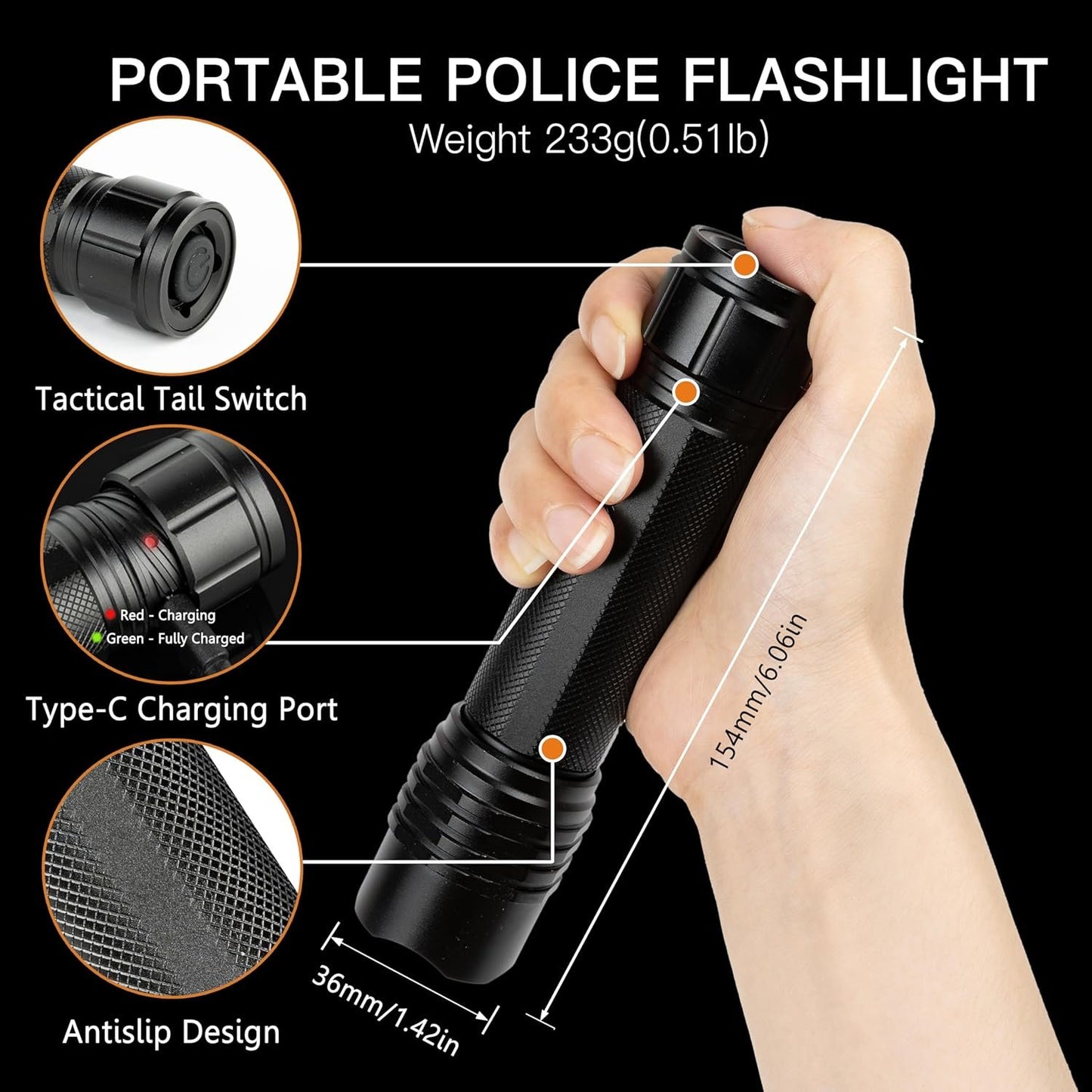 KunHe Rechargeable Flashlight High Lumens Duty Flashlight with Belt Holster Bright LED Tactical Flash Light with 4 Modes Long Lasting IPX7 Water Resistant for Security Police