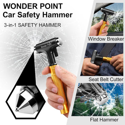 Premium Car Safety Hammer - Emergency Escape Tool with Car Window Breaker and Seat Belt Cutter, Life Saving Survival Kit with Heavy Carbon Steel Points and Hardened Sharp (Yellow)