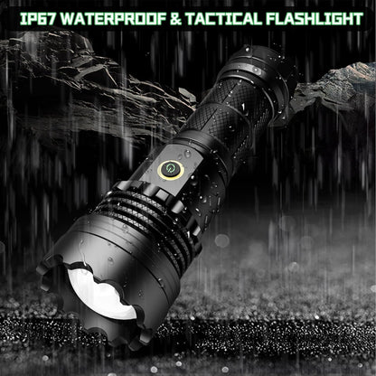 ASORT LED Torch Rechargeable Flashlight with High Lumens, 30000 Lumen Super Bright Torch, Powerful Zoomable IP67 Waterproof, Powerful Handheld Tactical Flashlight for Emergency Camping Hiking Gift