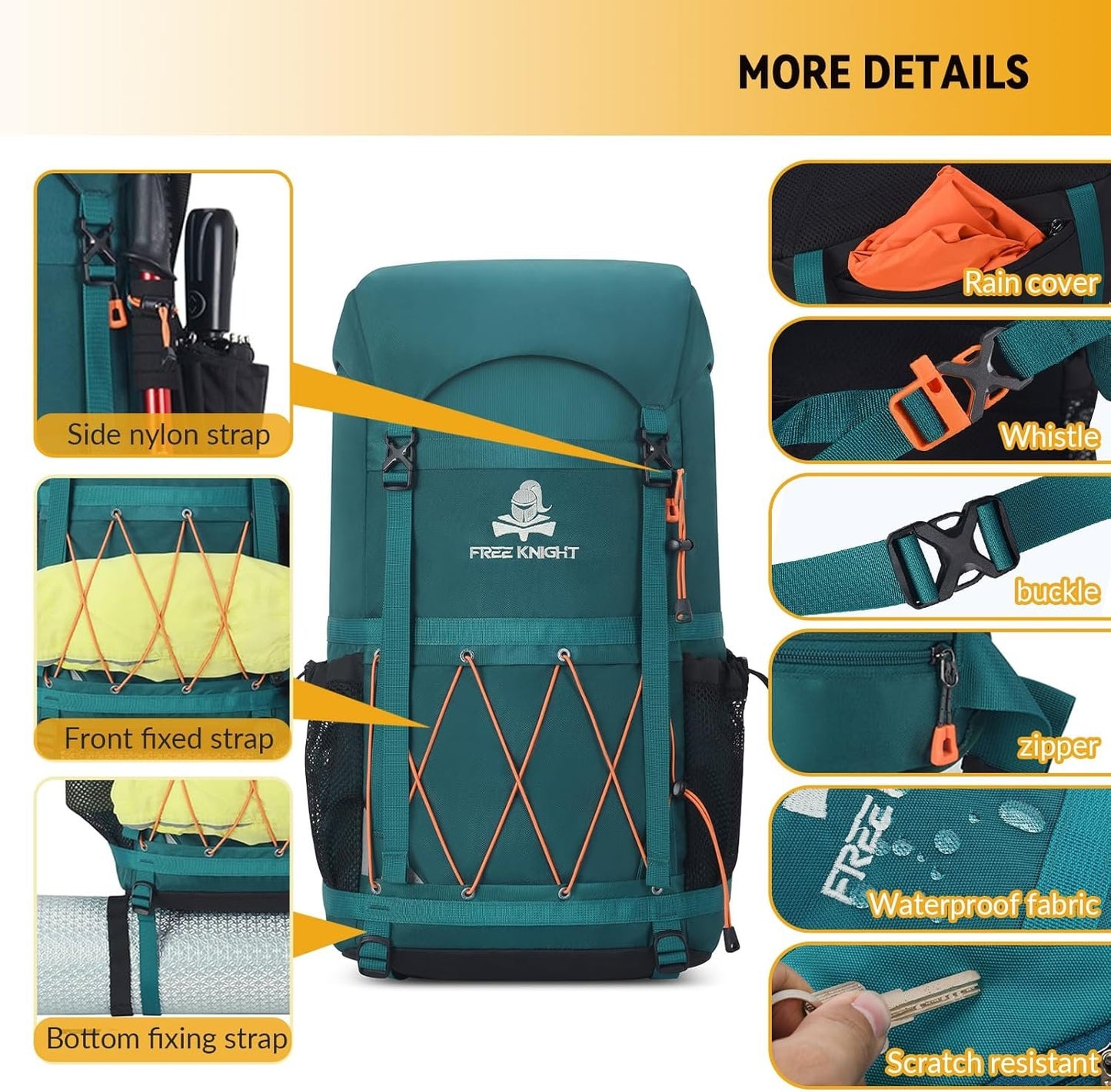 Bseash 40L Waterproof Hiking Backpack with Rain Cover, Outdoor Sport Travel Bag Daypack for Camping Climbing Cycling Skiing