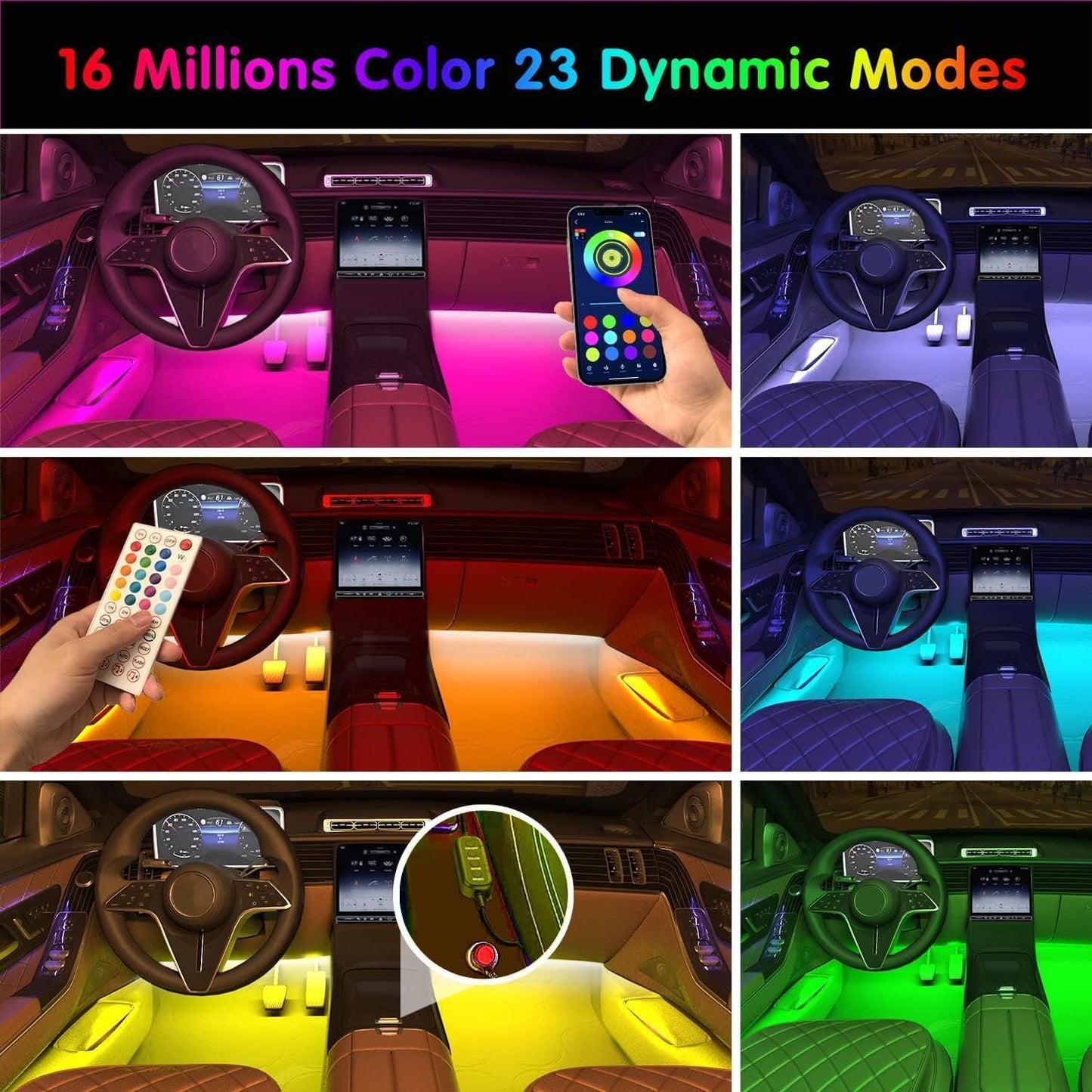 Keepsmile Car Accessories Interior Car LED Lights with Remote and APP Control Music Sync Color Change Under Dash RGB Car Lighting with Car Charger 12V 1A LED Lights for Car