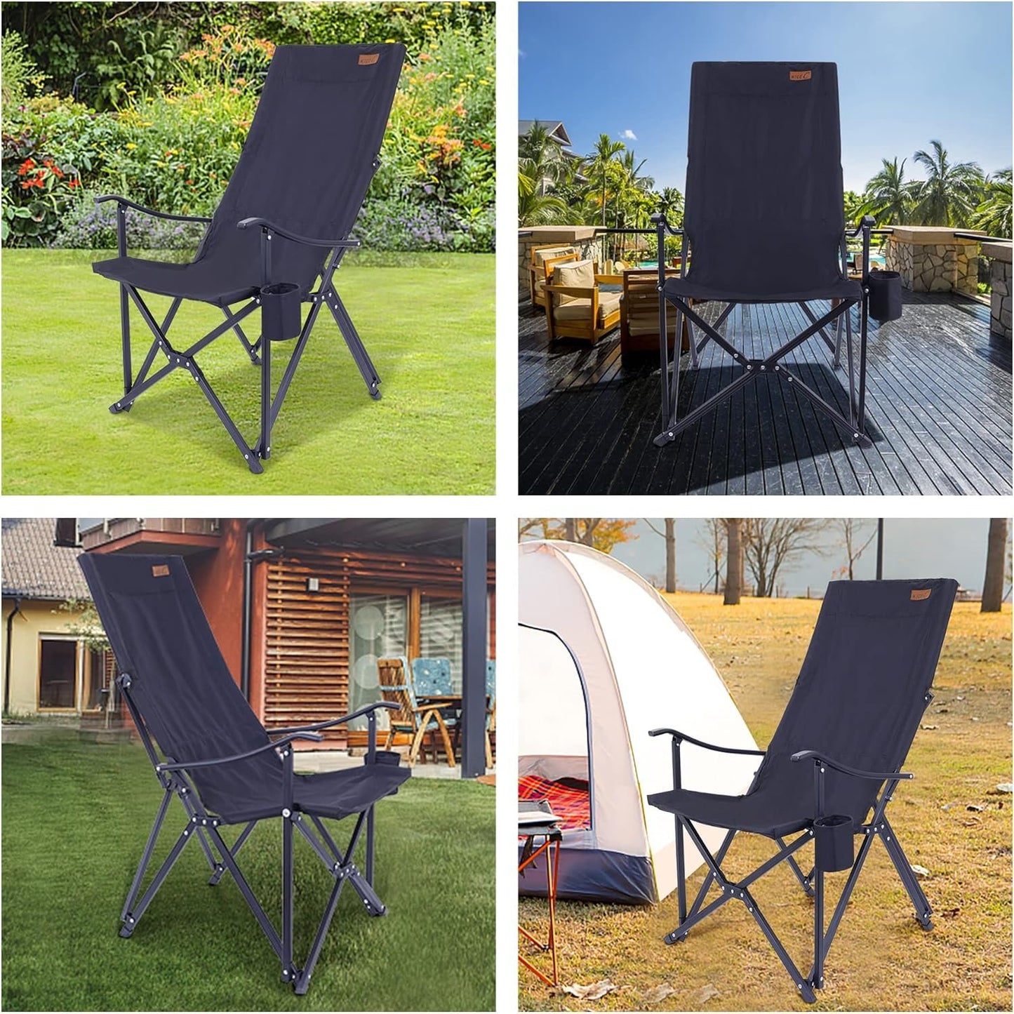 Nice C Lawn Chairs, Outdoor Chair, Camping Chair, Chaise de Camping, Patio Chair, Folding Chair, High Back Camping Chair, High Back Lawn Chair, Compact Chair with Cup Holder & Carry Bag (1-P Black)