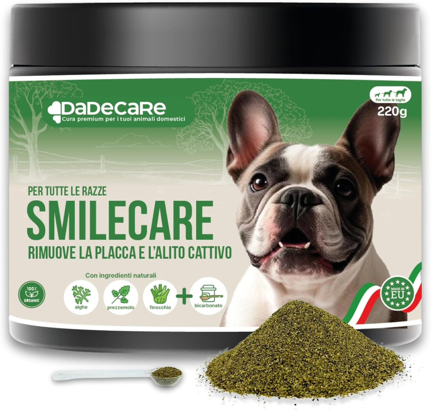 Smilecare Bad Breath Powder 220g Kelp - Natural Alternative for Dogs and Cats, Improves Breath, Reduces Tartar, Prevention Dental Problems - No Daily Brushing