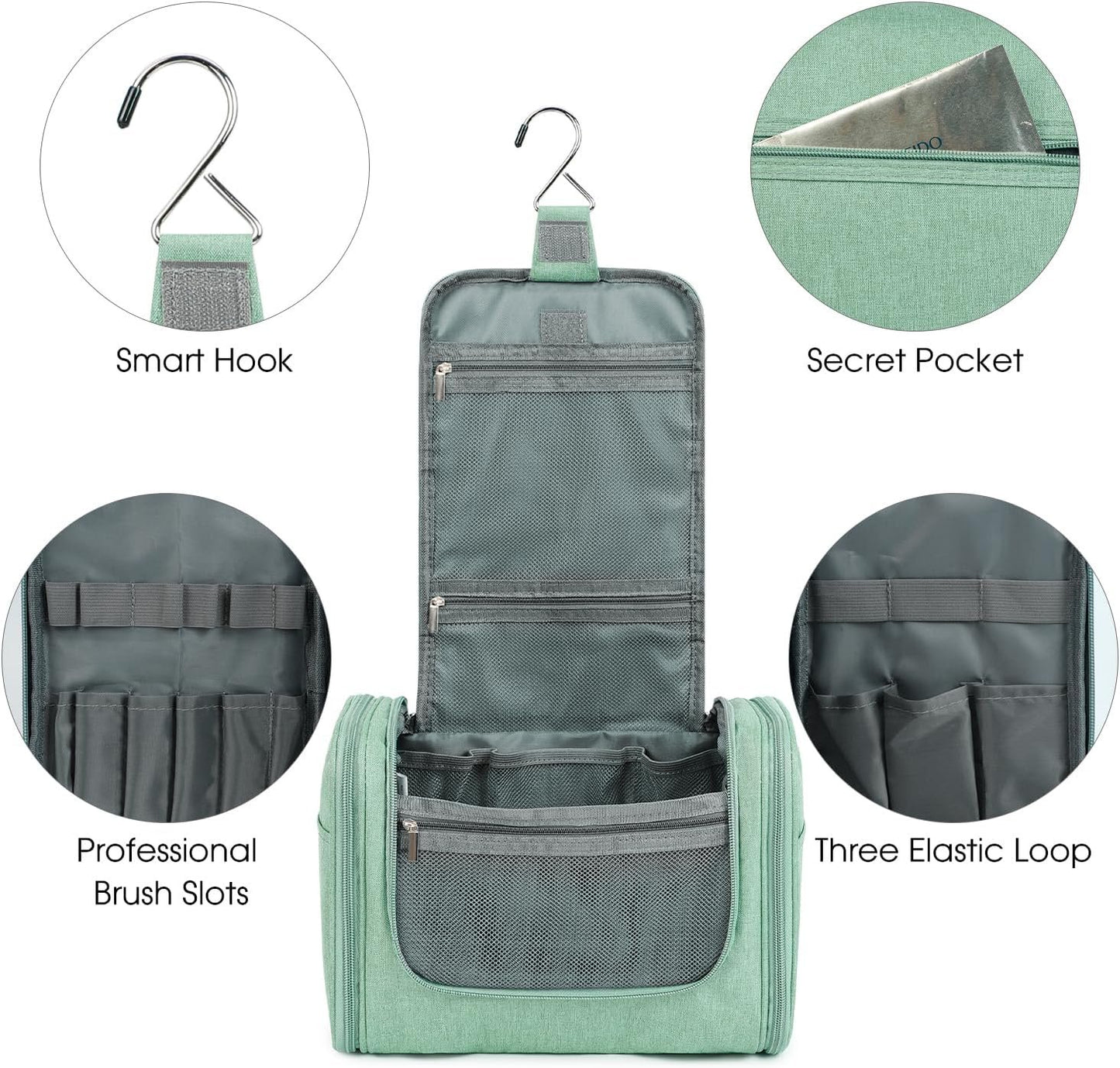 Large Hanging Toiletry Bag for Men and Women Travel Makeup Bag Organizer Portable Waterproof Bathroom Shower Bag Lightweight Shaving Bag (Green)