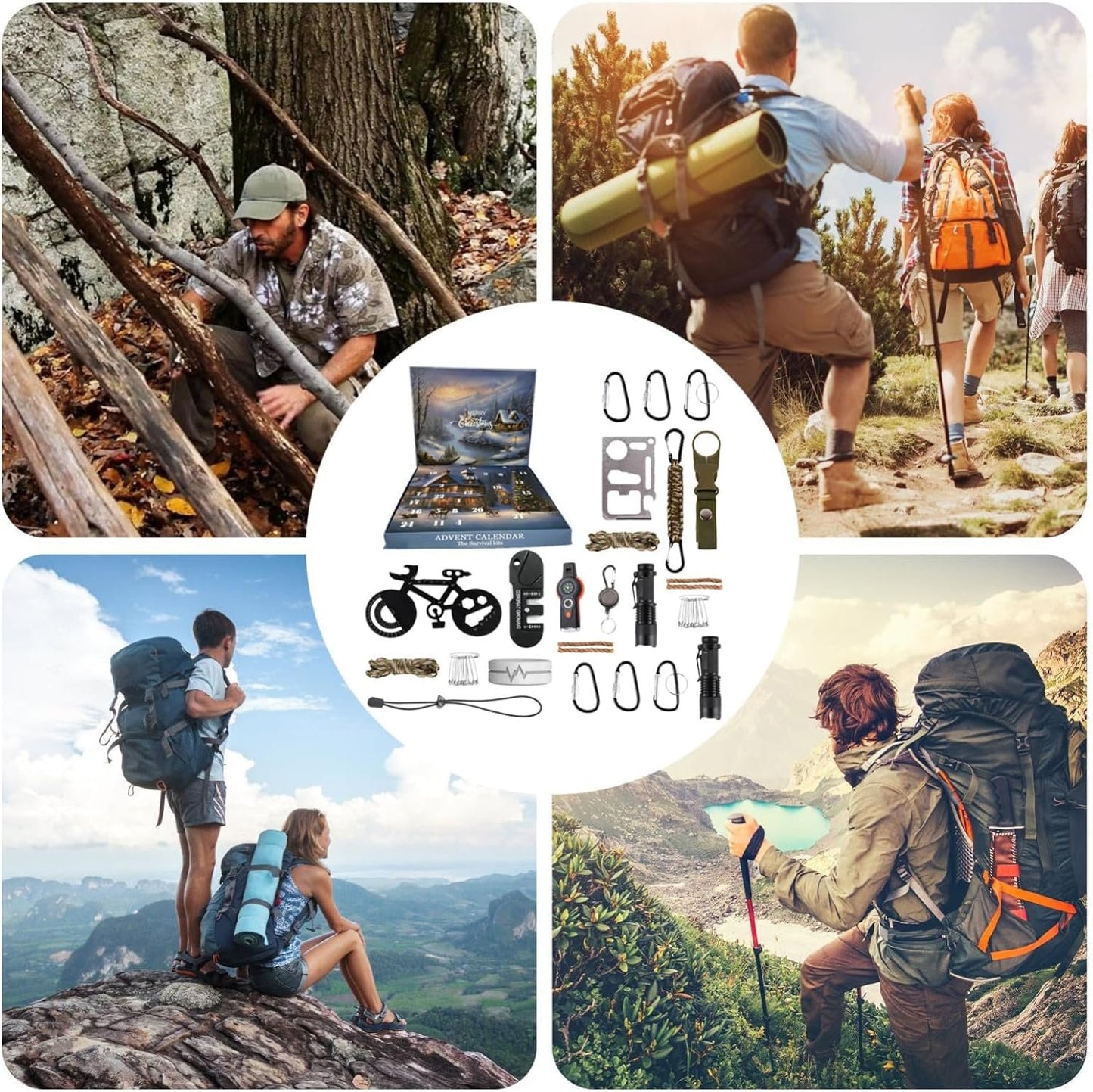 Advent Calendar 2024 Adult, 24 Days Survival Kit Christmas Countdown, Survival Tools for Men, Survival Gadgets, Survival Equipment Set, for Hiking Camping Backpacking (1Set)