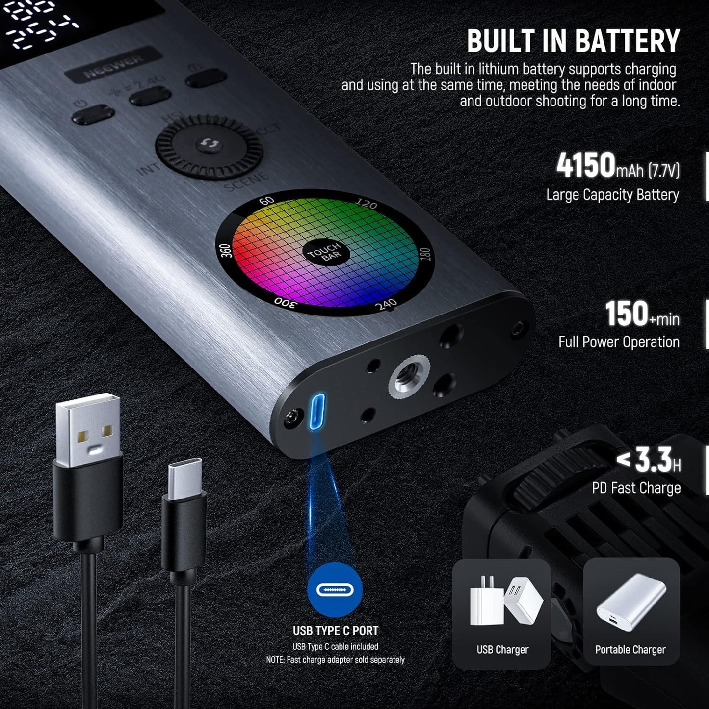 NEEWER RGB Light Wand with 2.4G/APP Control, Upgraded 360Â° Touchable RGBWW Hue Mixer Photography Handheld LED Video Lighting Stick with 2500K-10000K, CRI/TLCI97+, 18 Scenes, 7.4V/31Wh Battery, BH-30S