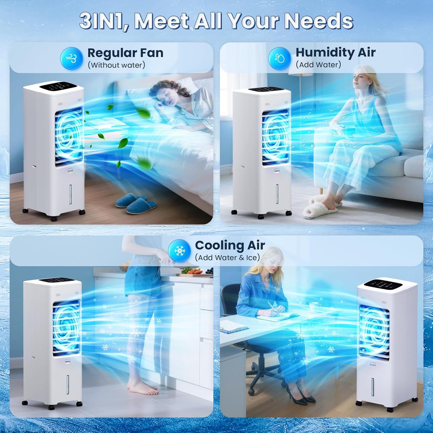 30IN Windowless Portable Air Conditioners, Evaporative Air Cooler with Aroma Box, 3IN1 Ductless&Ventless Indoor Swamp Cooler for Room, 3 Modes&3 Speeds, 1.65Gal Tank, Remote, No Hose No Windows Needed